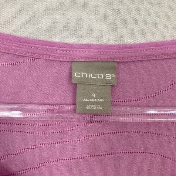 Chico's Pink Textured Stretch Round Neck 3/4 Sleeve Pullover Top XXL/4 - Picture 2 of 9